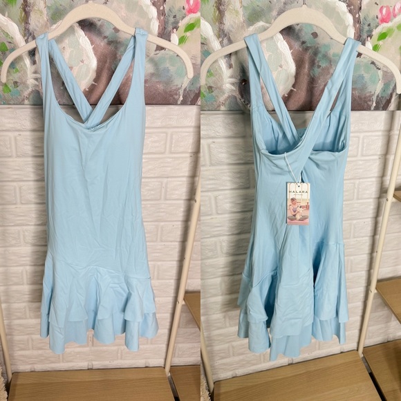 HALARA Blue Cloudful Air Fabric Backless Crisscross Layered Ruffle Mini Dress - Picture 2 of 3